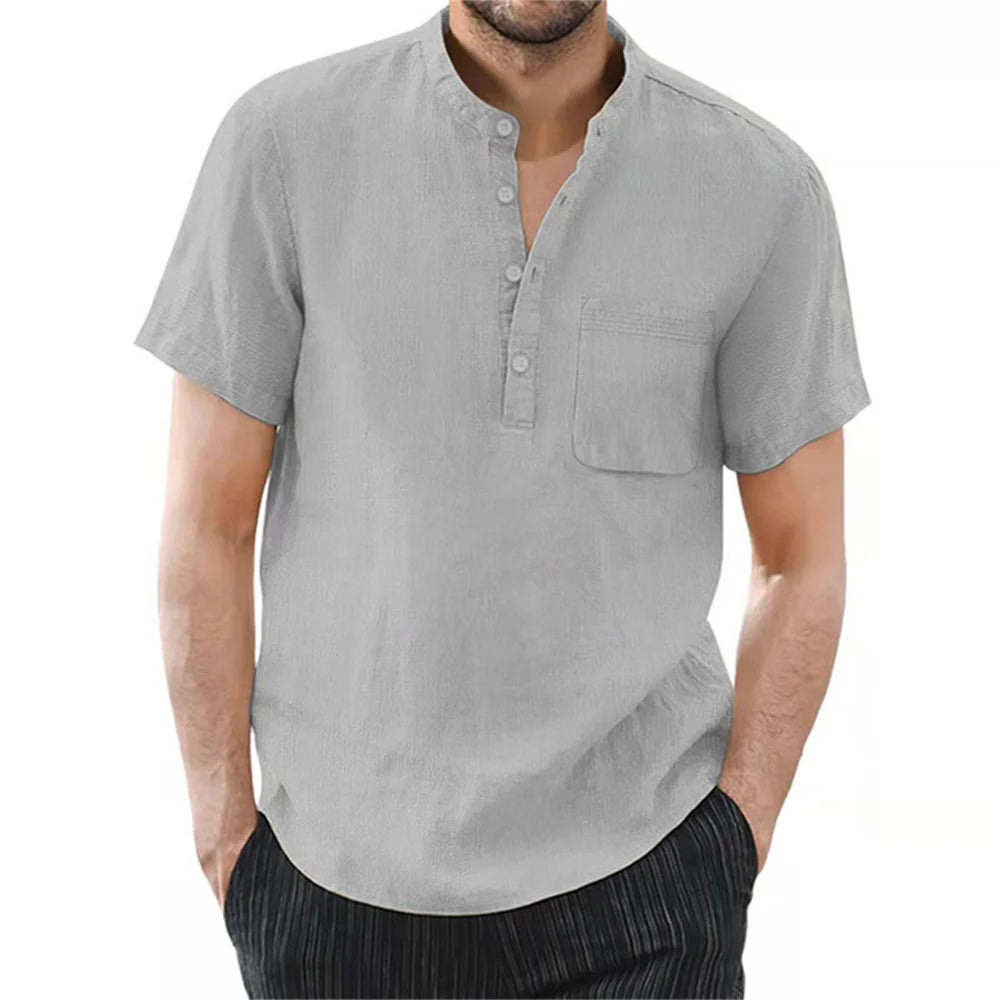 Men's Cotton Linen Short Sleeve T-Shirt — Breathable Everyday Essential