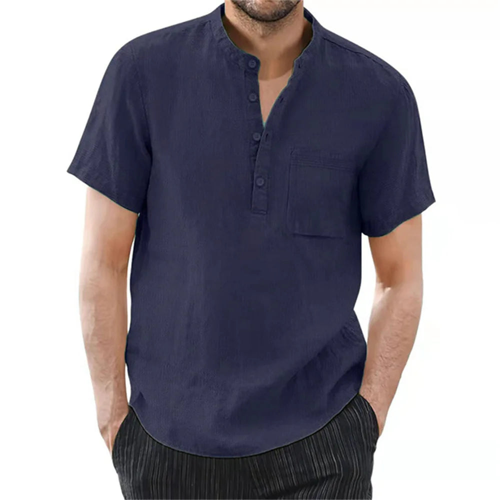 Men's Cotton Linen Short Sleeve T-Shirt — Breathable Everyday Essential