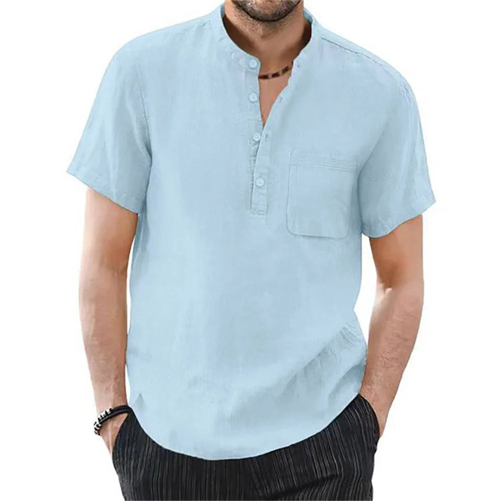 Men's Cotton Linen Short Sleeve T-Shirt — Breathable Everyday Essential
