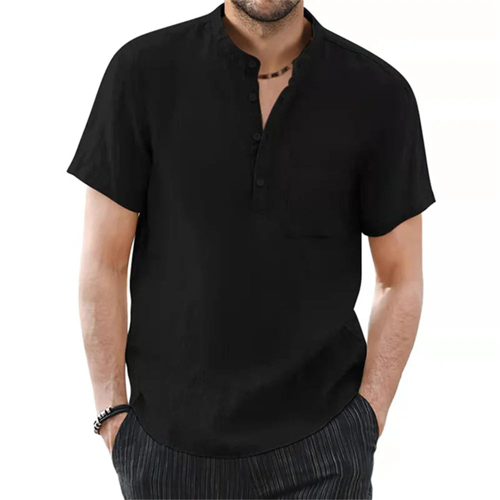 Men's Cotton Linen Short Sleeve T-Shirt — Breathable Everyday Essential