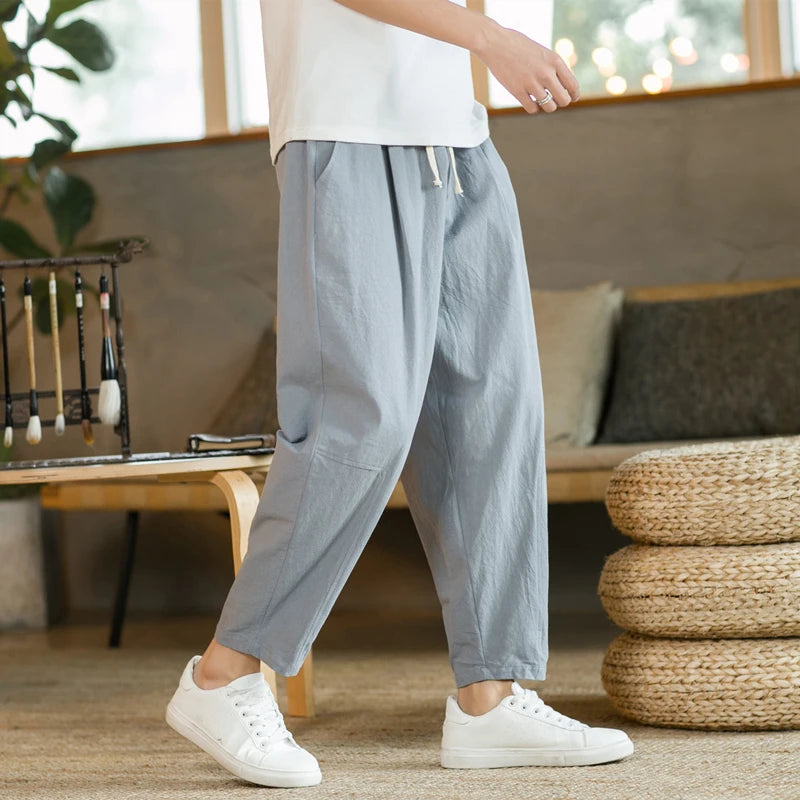 Men's Linen Drawstring Shorts — Breathable Casual Streetwear Pants