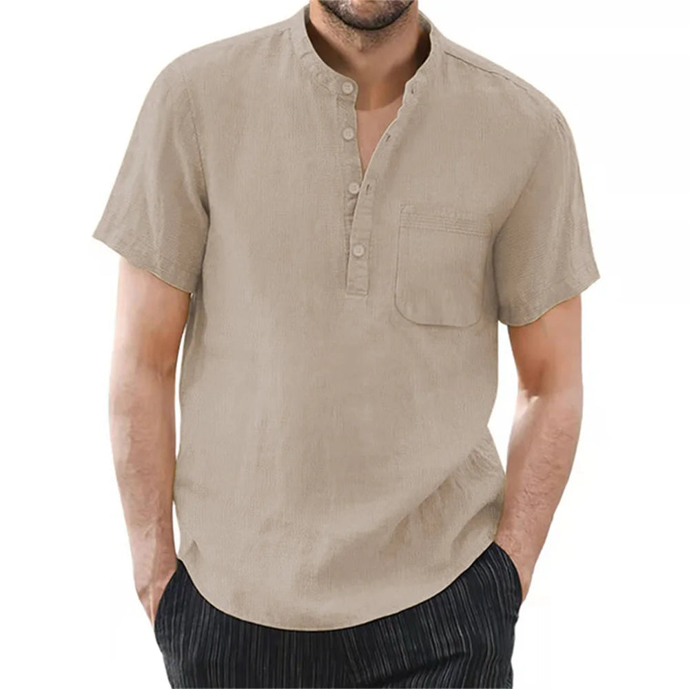 Men's Cotton Linen Short Sleeve T-Shirt — Breathable Everyday Essential