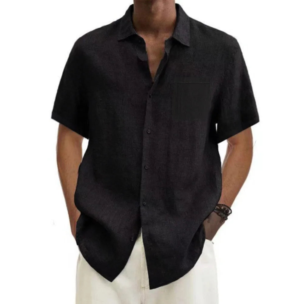 Men's Cotton Linen Short Sleeve Shirt — Beach Casual Style, Plus Sizes Available