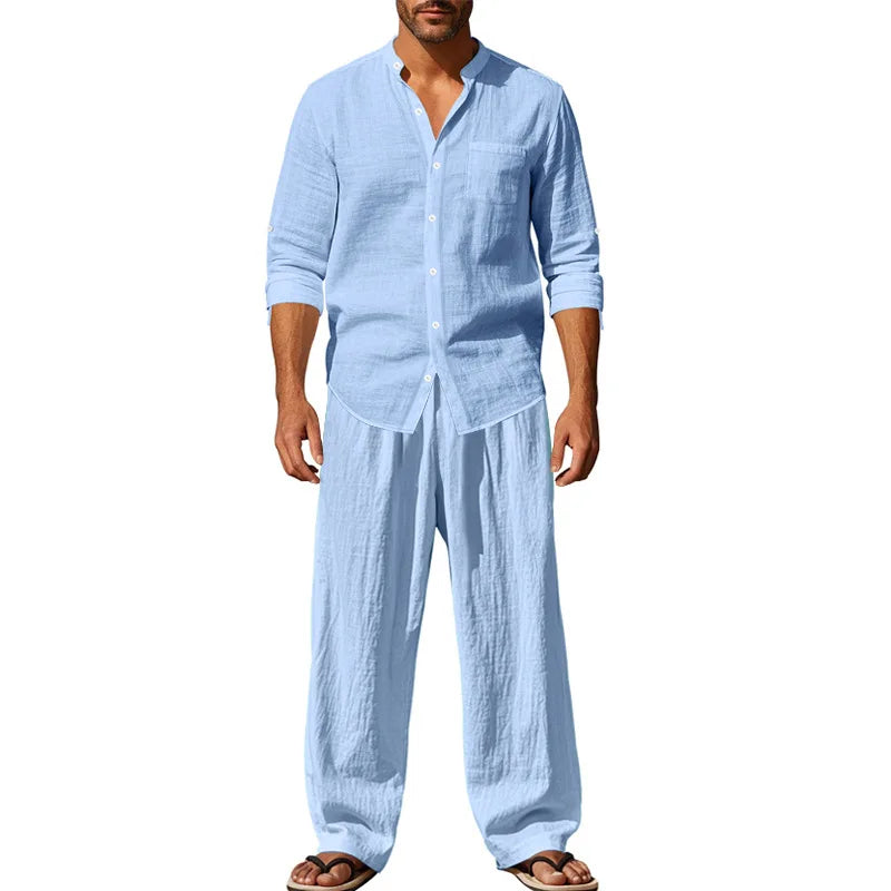 Men's Linen Matching Suit — Loose Shirt & Pants Coordinated Set