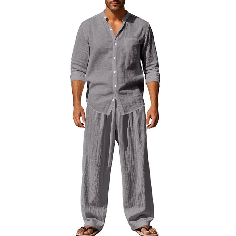 Men's Linen Matching Suit — Loose Shirt & Pants Coordinated Set