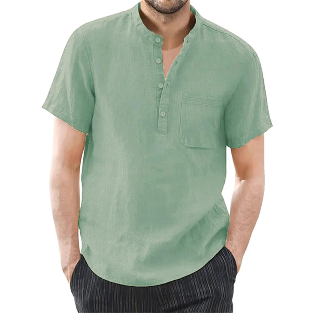 Men's Cotton Linen Short Sleeve T-Shirt — Breathable Everyday Essential