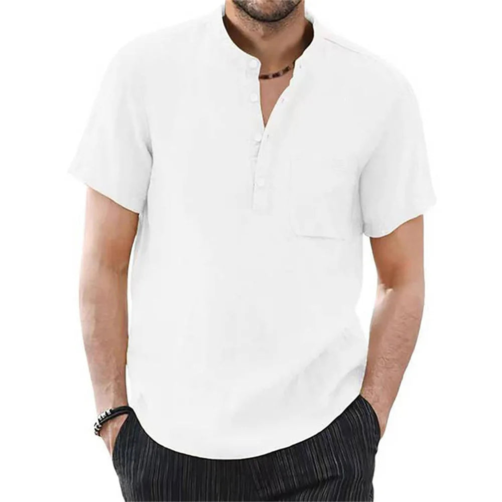 Men's Cotton Linen Short Sleeve T-Shirt — Breathable Everyday Essential