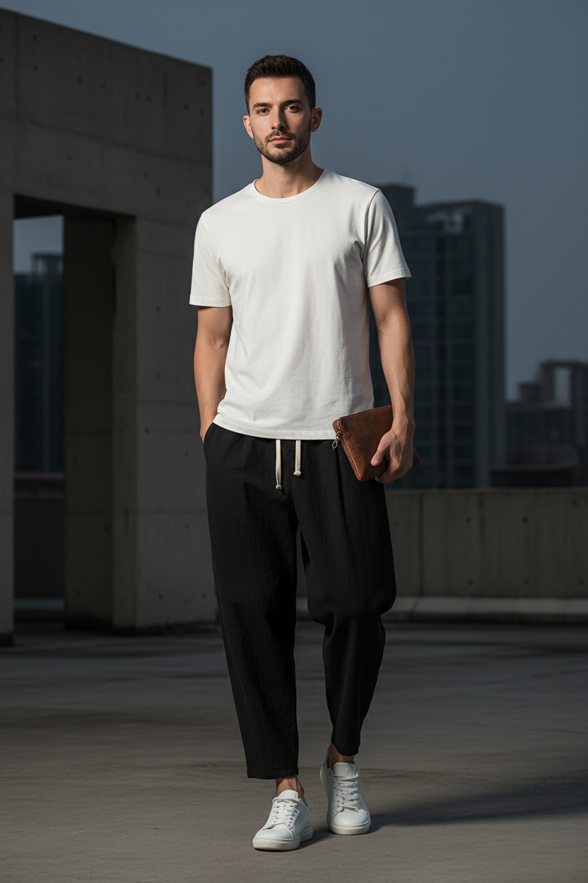Men's Linen Drawstring Shorts - Black