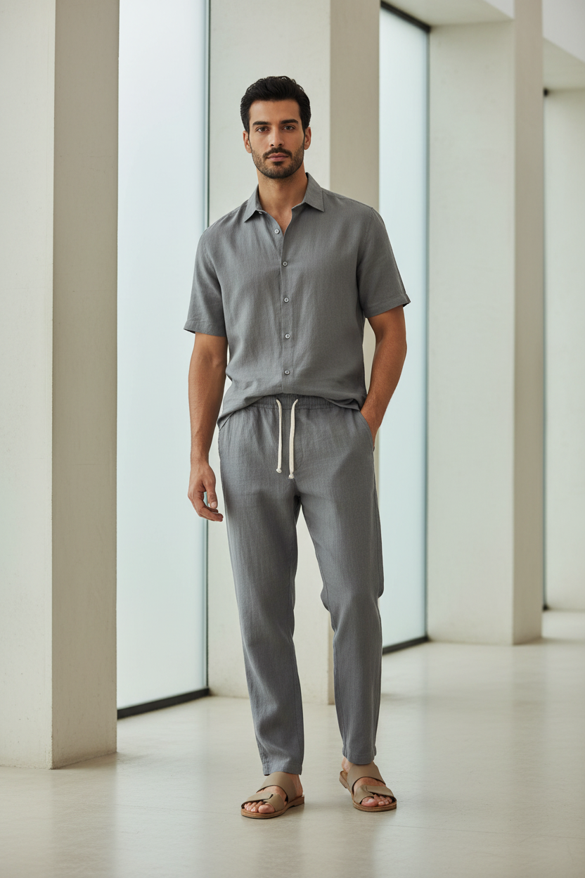 Men's Cotton Linen Trousers - Gray