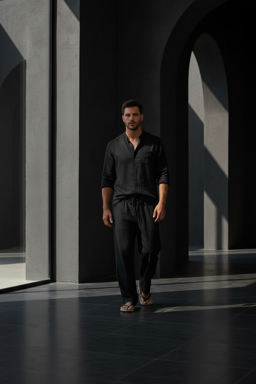 Men's Linen Matching Suit - Black