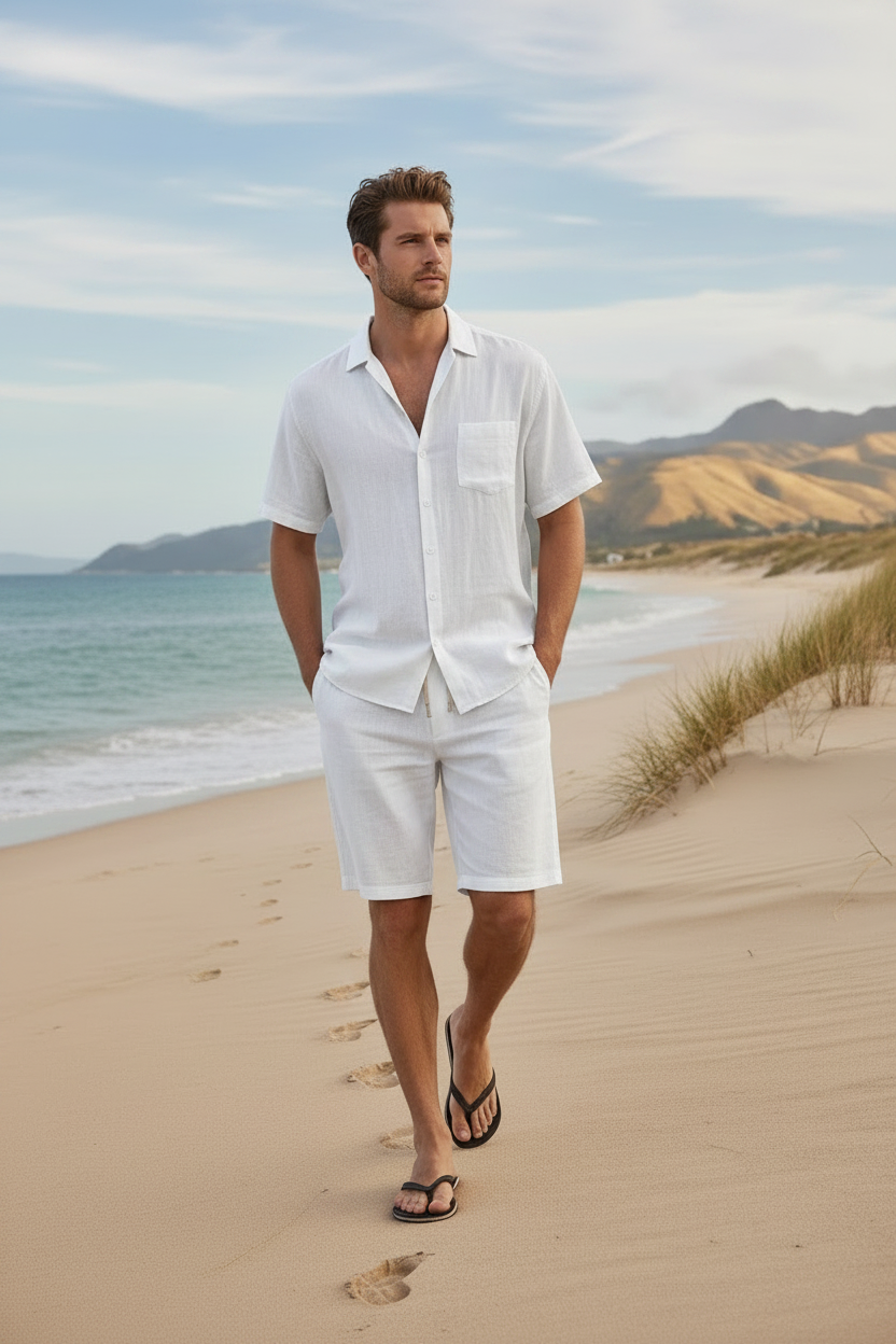 Men's Premium Linen Beach Suit - White