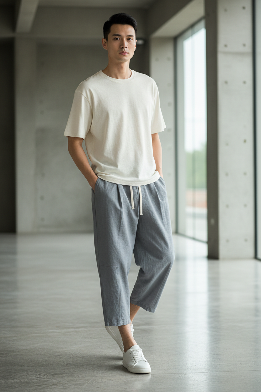 Men's Linen Drawstring Shorts - Gray