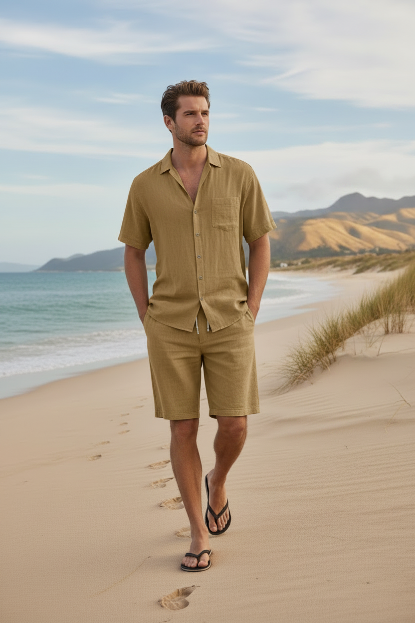 Men's Premium Linen Beach Suit - Khaki