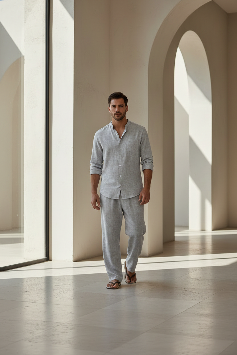 Men's Linen Matching Suit - Gray