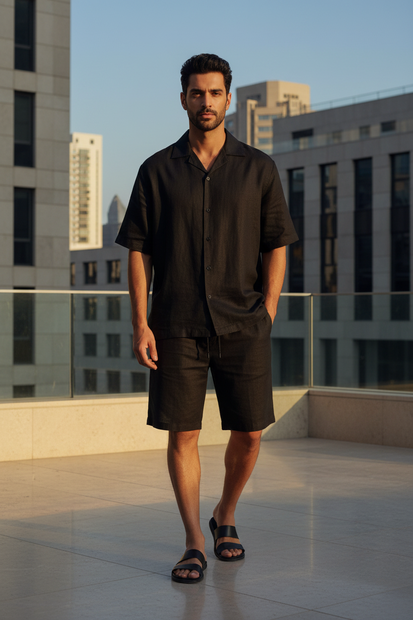 Men's Premium Linen Beach Suit - Black